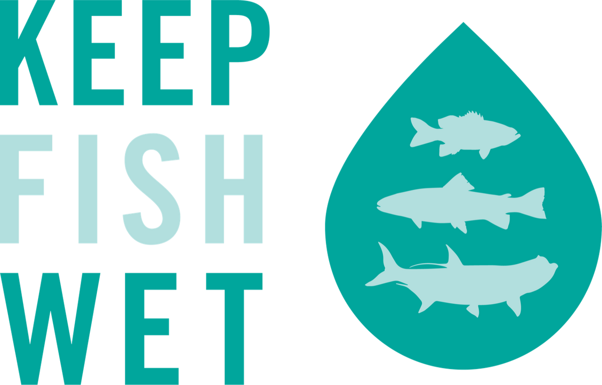“Keep Fish Wet” logo with a teal water droplet containing three fish silhouettes.